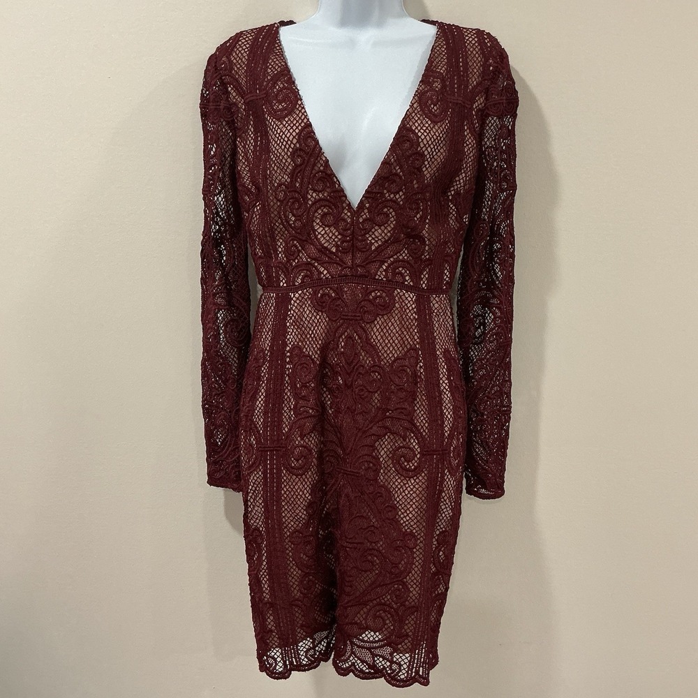 STYLESTALKER Laney Red Lace Dress Women's Size Small S Sheer Romantic Event Vamp